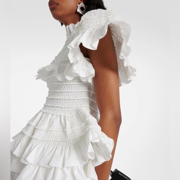 Susan Fang White Ruffled Top Smocked Short Sleeve White Blouse - Picture 6 of 6